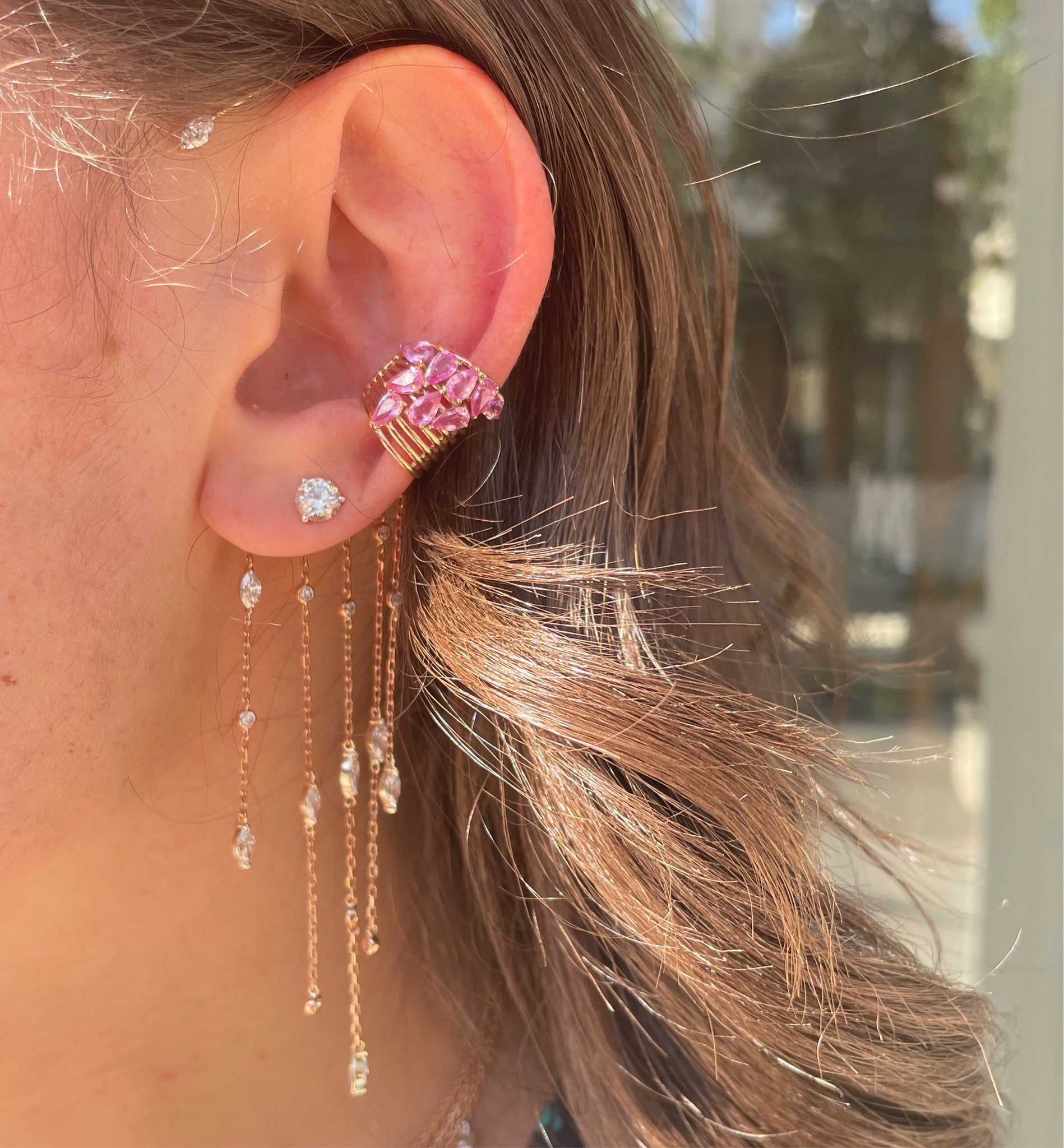 Pink Sapphire Cluster Pears Earcuff