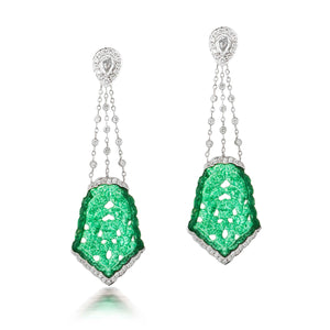 Green Jade and Chain Earrings
