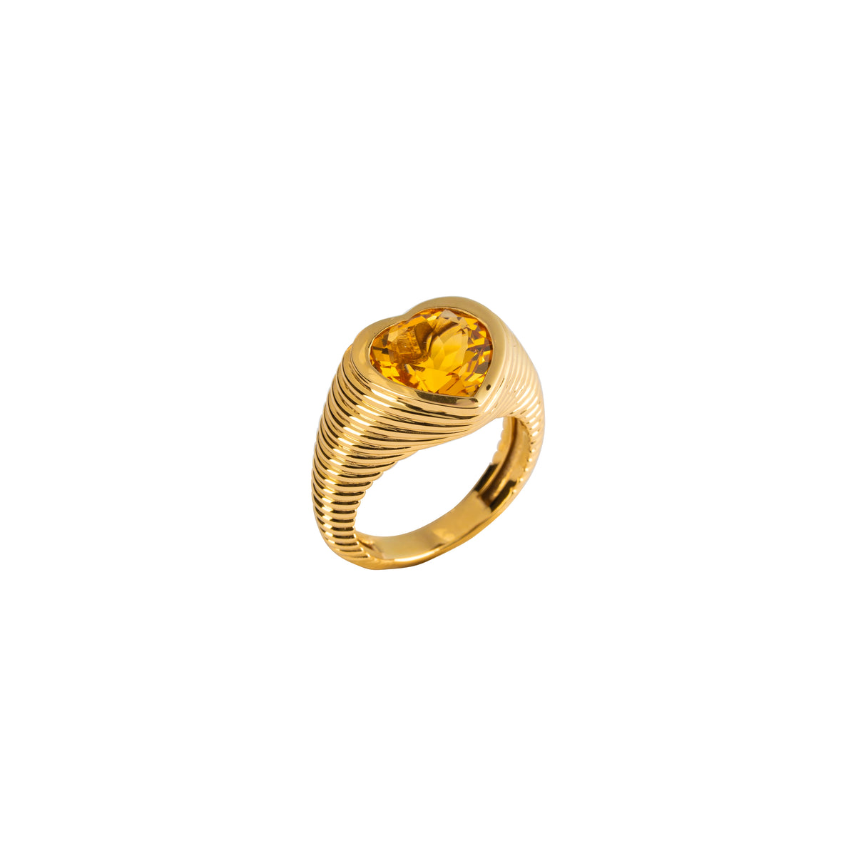 Citrine Heart Ridged Ring