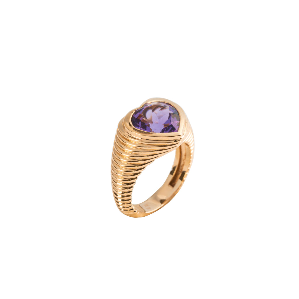 Amethyst Heart Ridged Ring