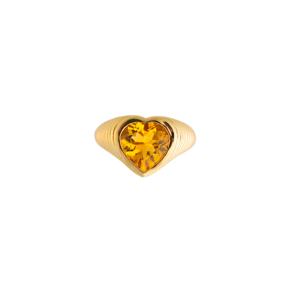 Citrine Heart Ridged Ring