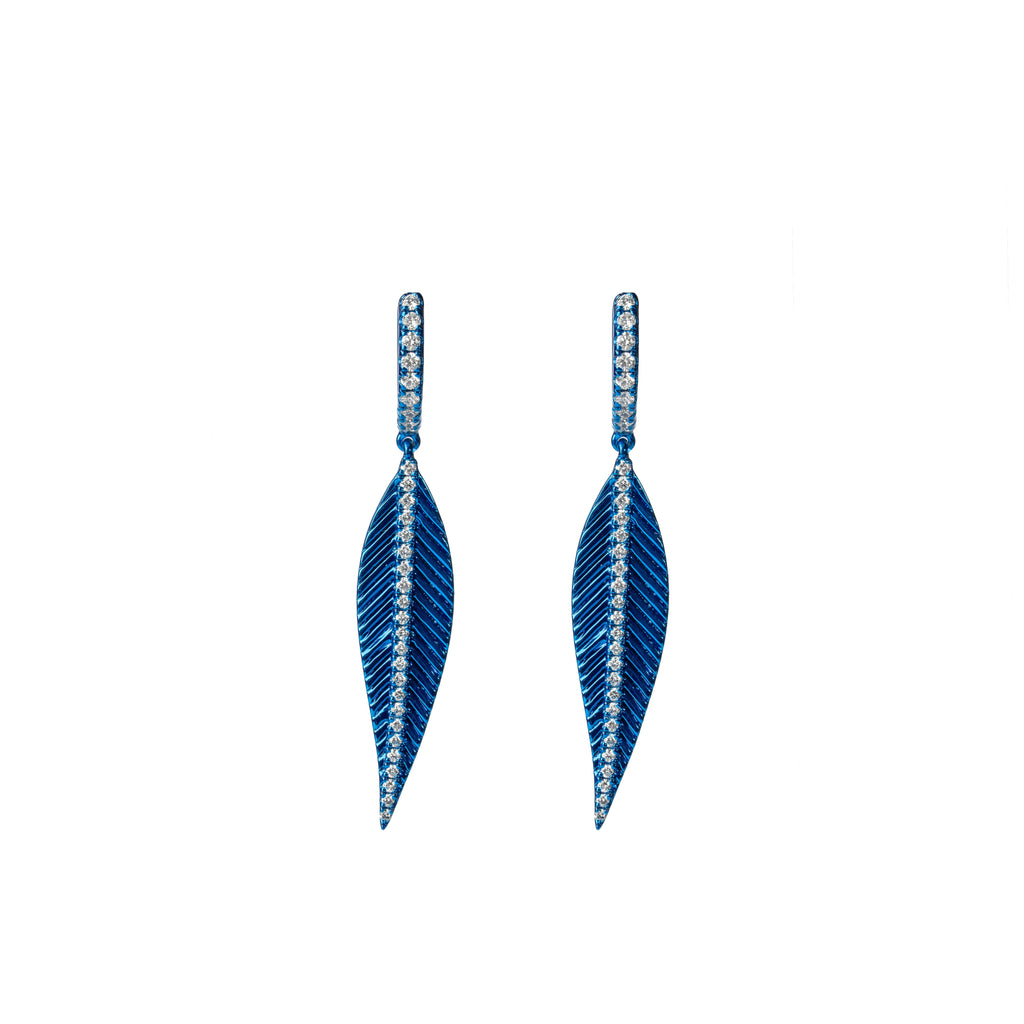 Blue Rhodium Leaf Earrings