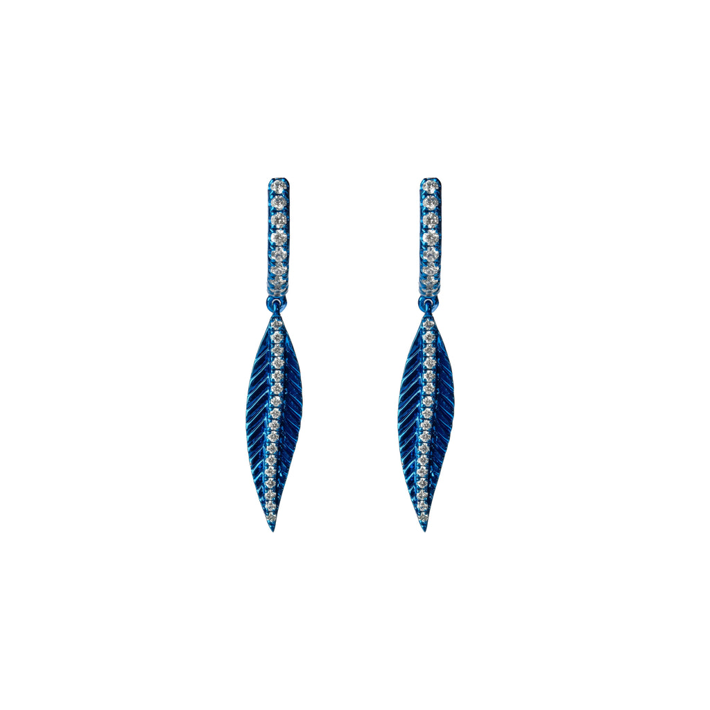Blue Rhodium Leaf Earrings