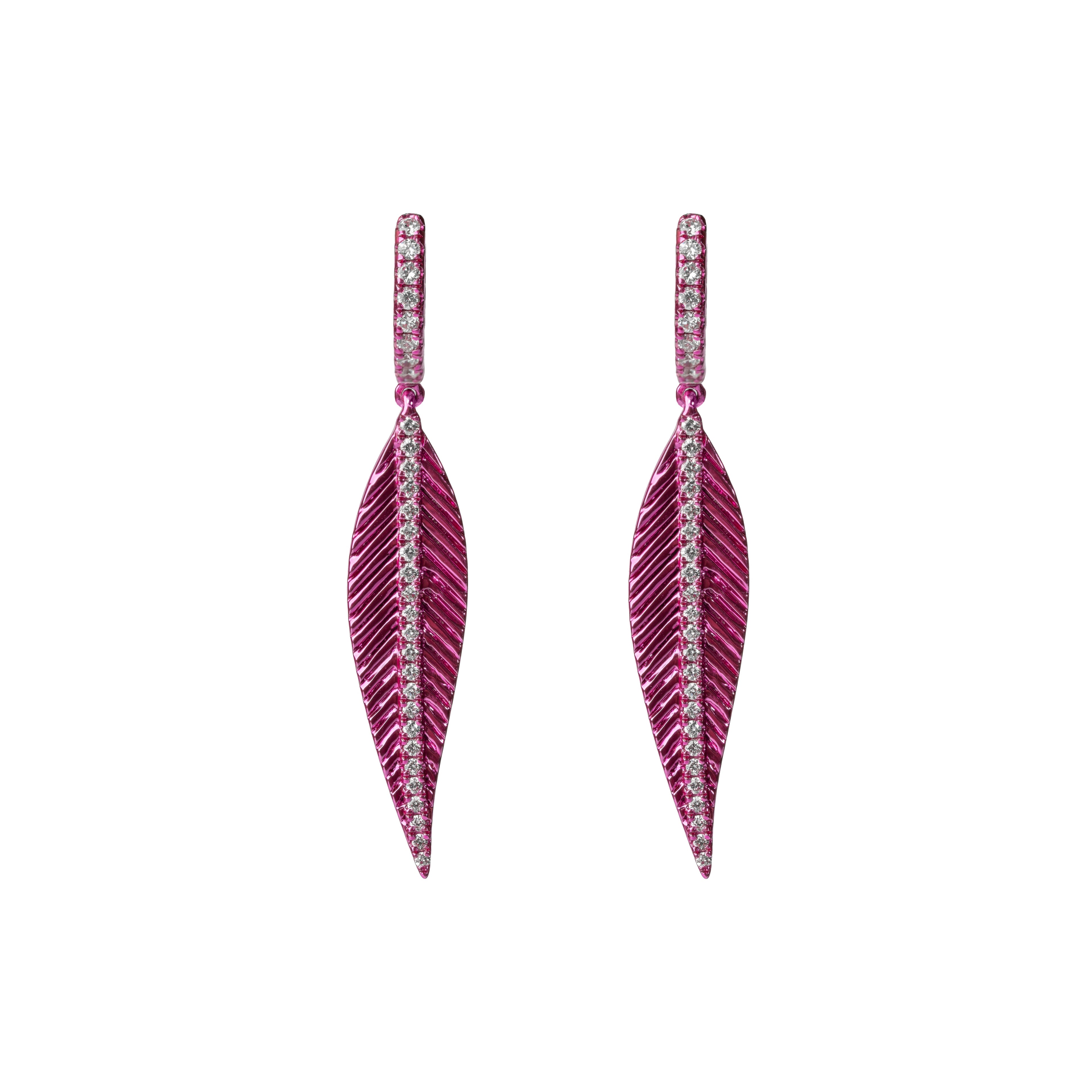 Pink Rhodium Leaf Earrings