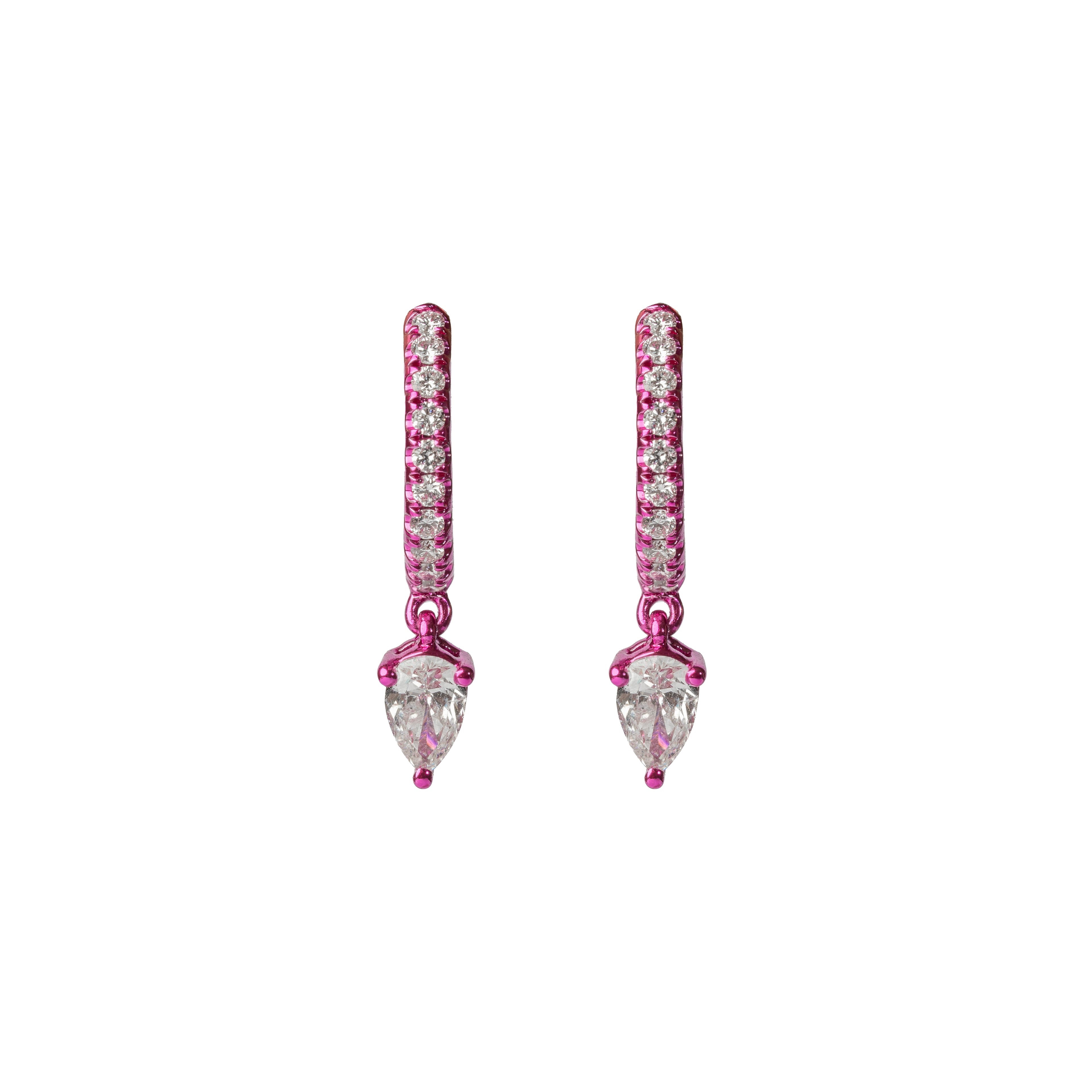 Pink Rhodium Diamond Pear Hoop