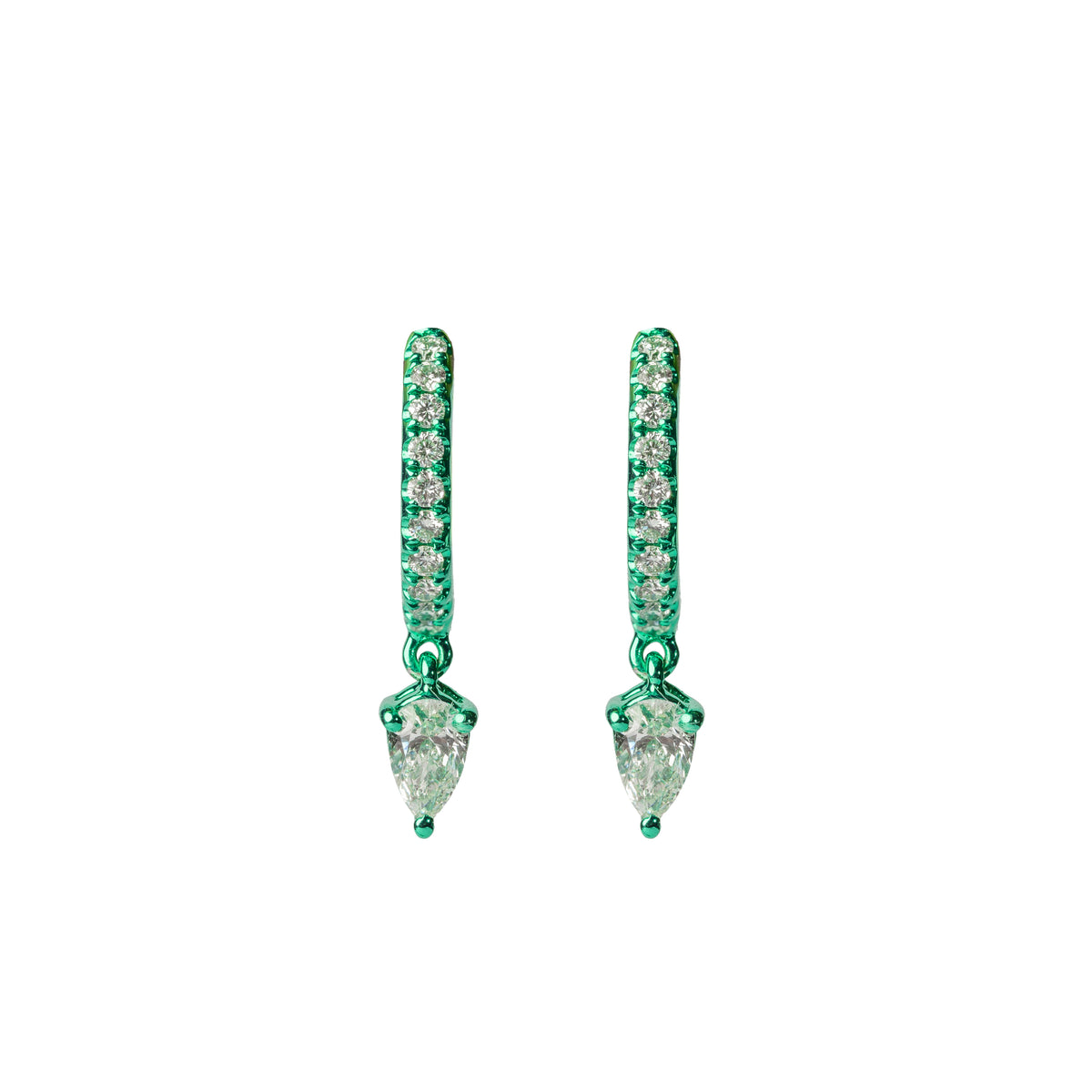 Green Rhodium Diamond Pear Hoop