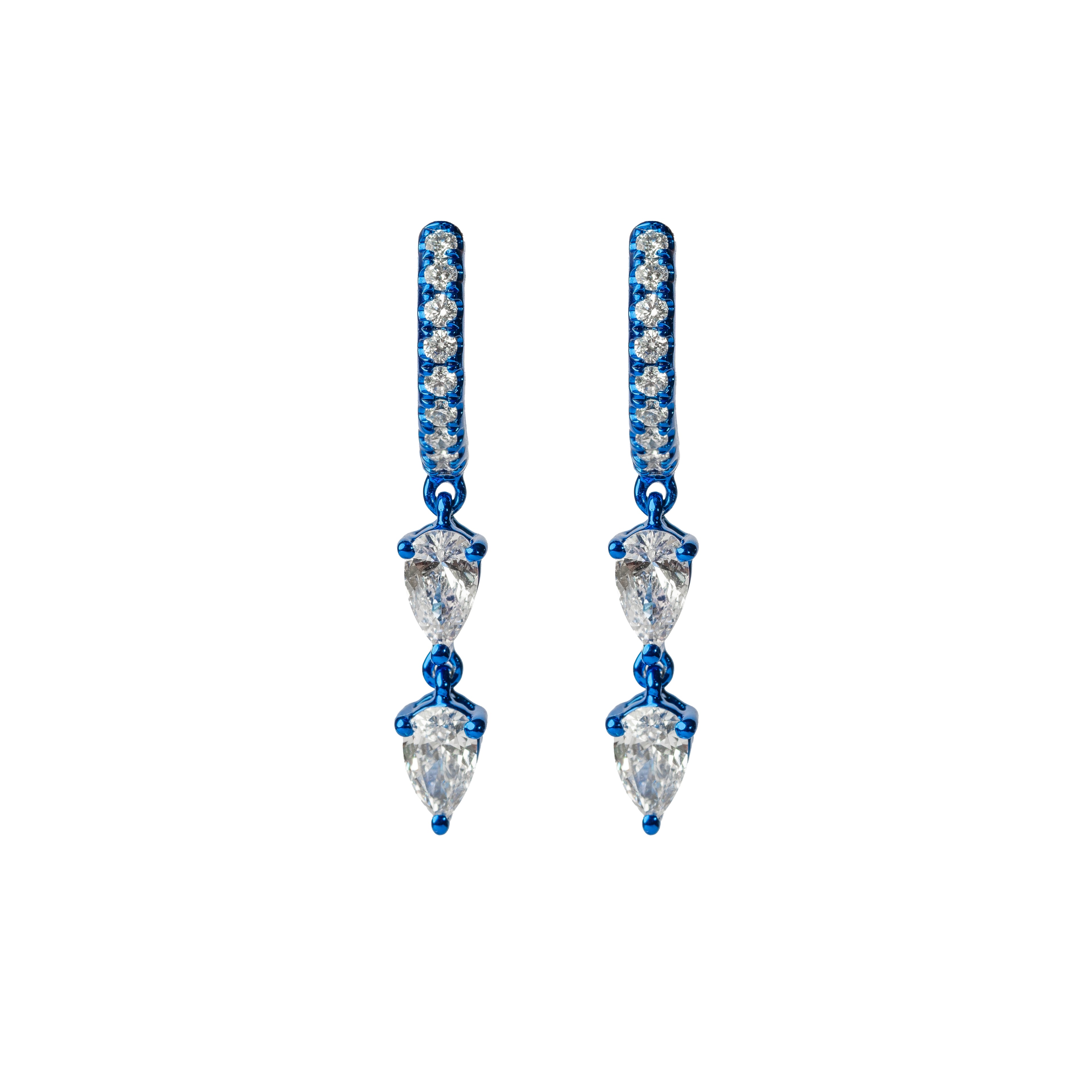 Blue Rhodium Double Diamond Pear Hoop