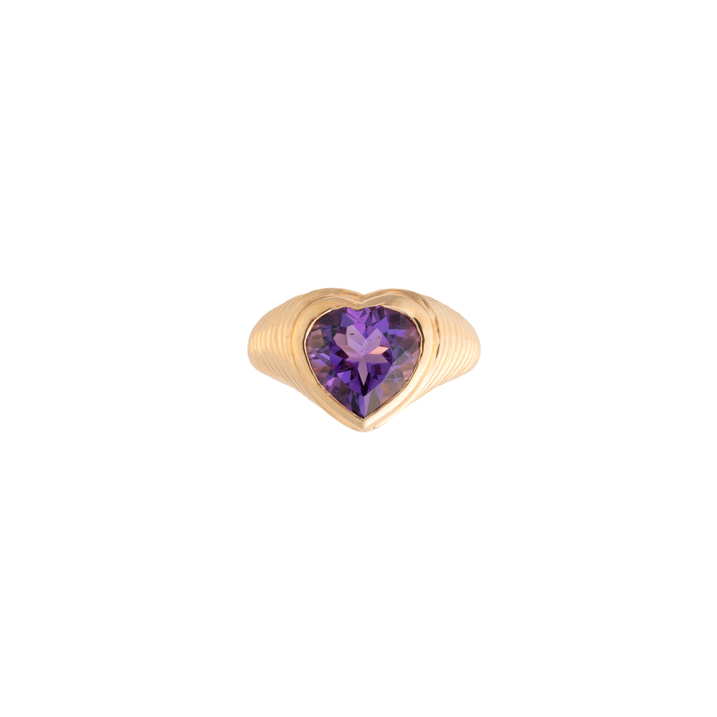 Amethyst Heart Ridged Ring