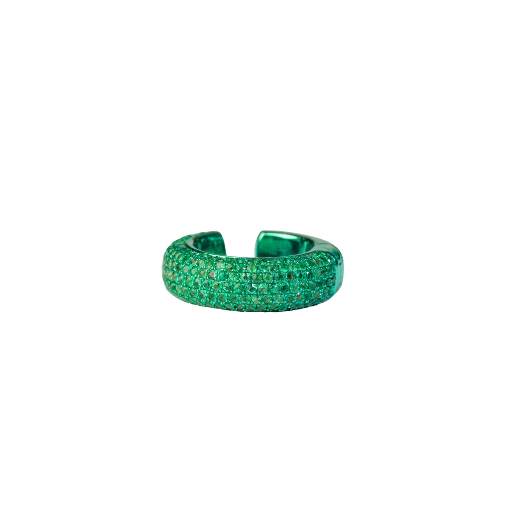 Emerald Pave Bombe Earcuff - Green Rhodium
