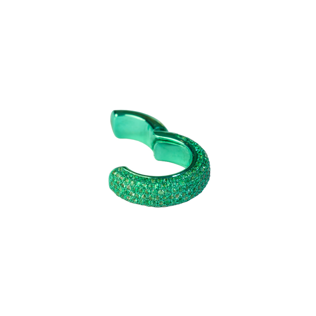 Emerald Pave Bombe Earcuff - Green Rhodium