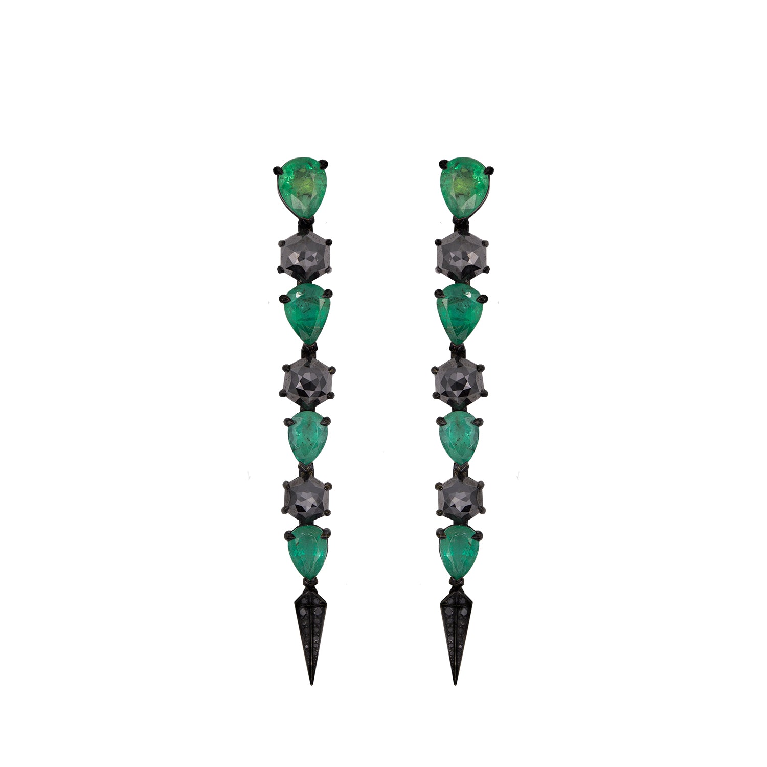 Rock Emerald and Hexagon Diamond Earring