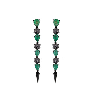 Rock Emerald and Hexagon Diamond Earring