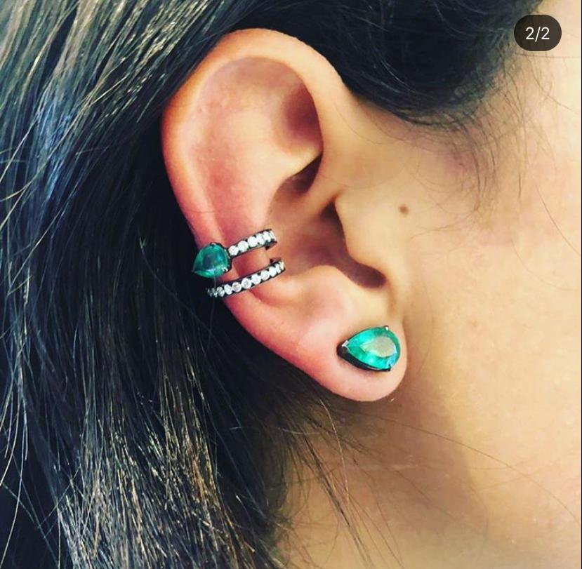 White Diamond on Black Earcuff