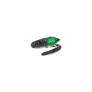 Emerald and Black Diamonds Serpent Ring