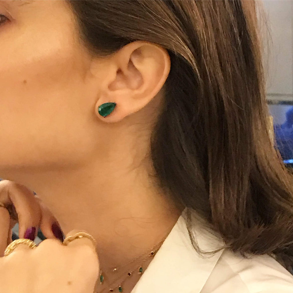 Pear Emerald Studs