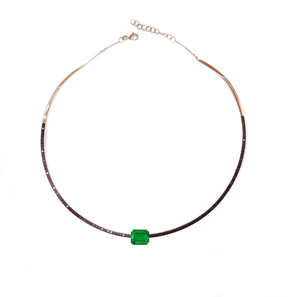 Black Diamond Choker with Emerald Cut Zambian Emerald
