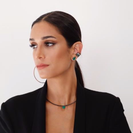 Black Diamond Choker with Emerald Cut Zambian Emerald