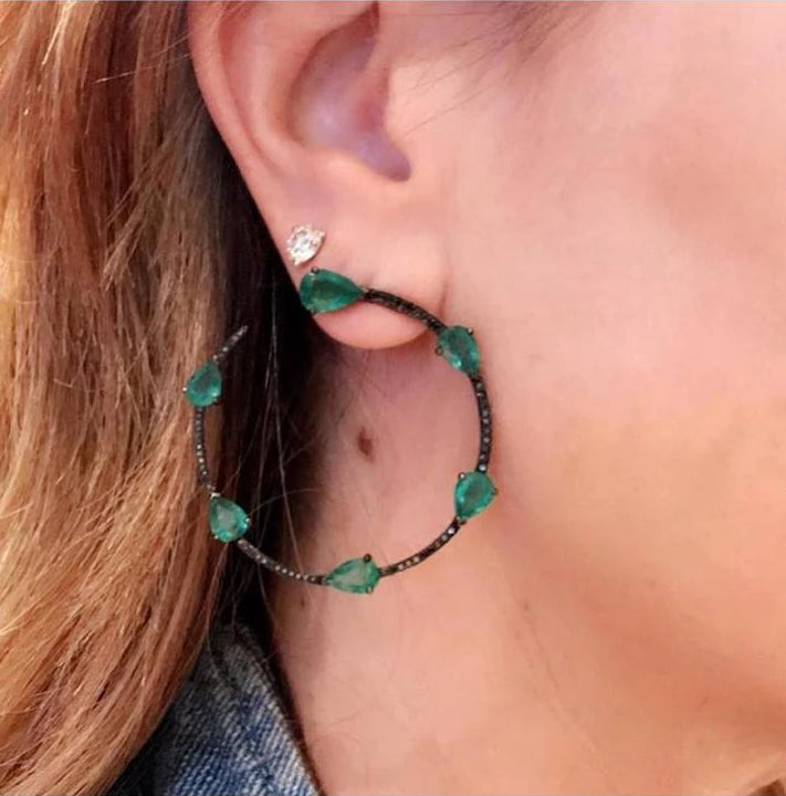 Solar Black Diamond Emerald Earring