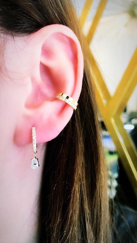Pear White Diamond on White Pave Hoop