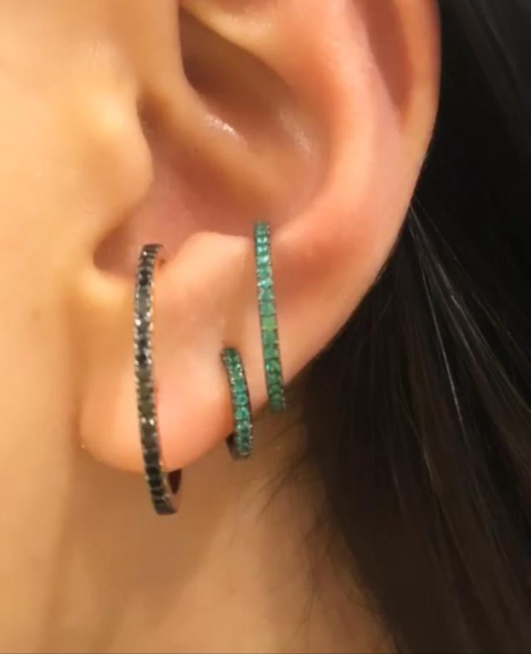 Single Row Emerald Mini Hoops