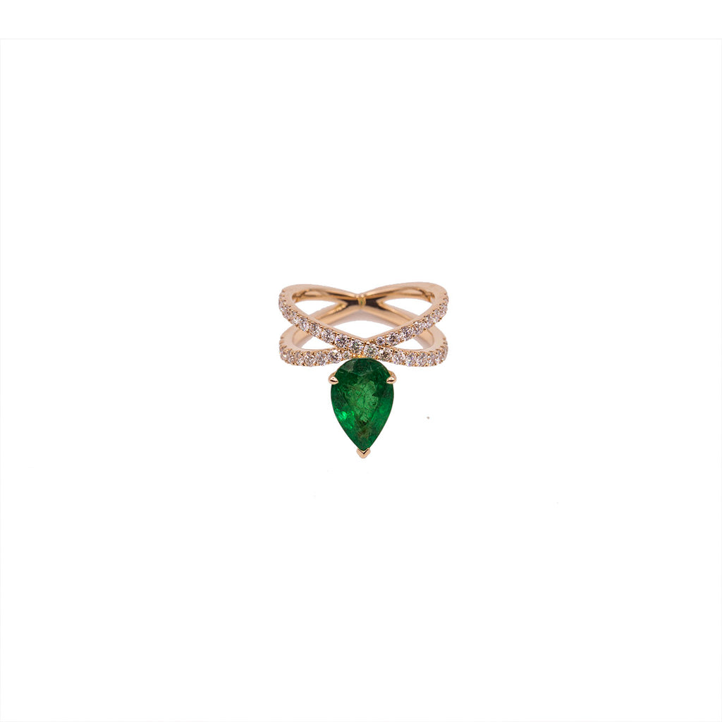 Emerald Diamond Crisscross Ring