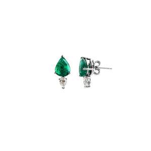 Emerald Diamond Pear Studs