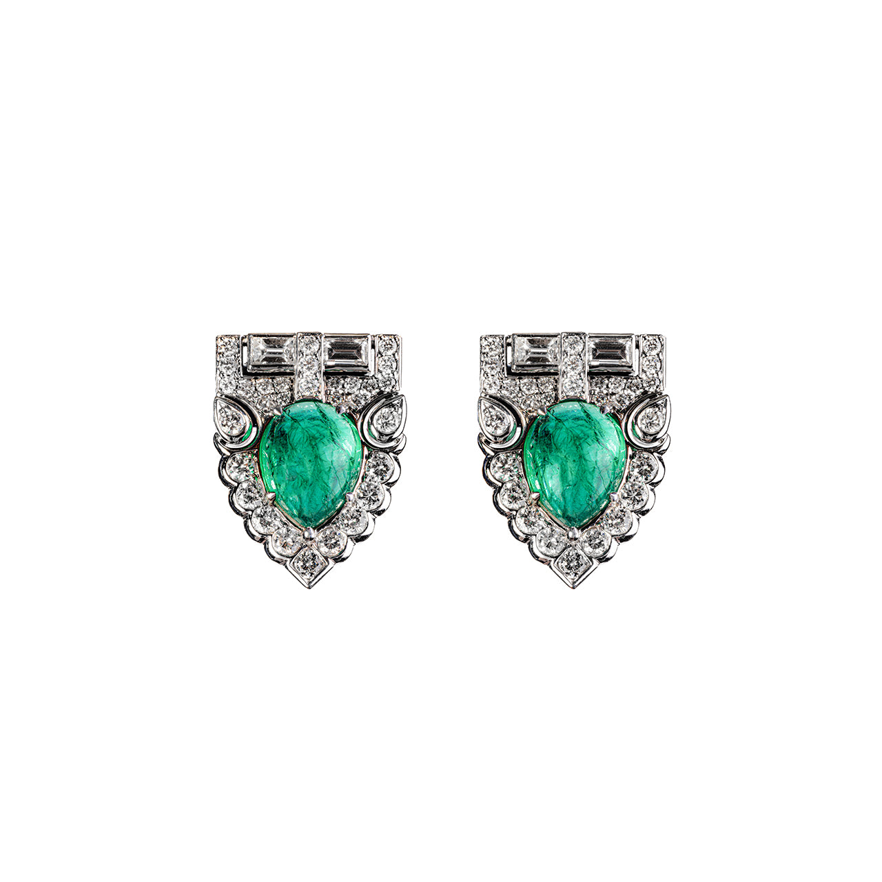 Green Emerald  Shield  Earring