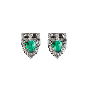 Green Emerald  Shield  Earring