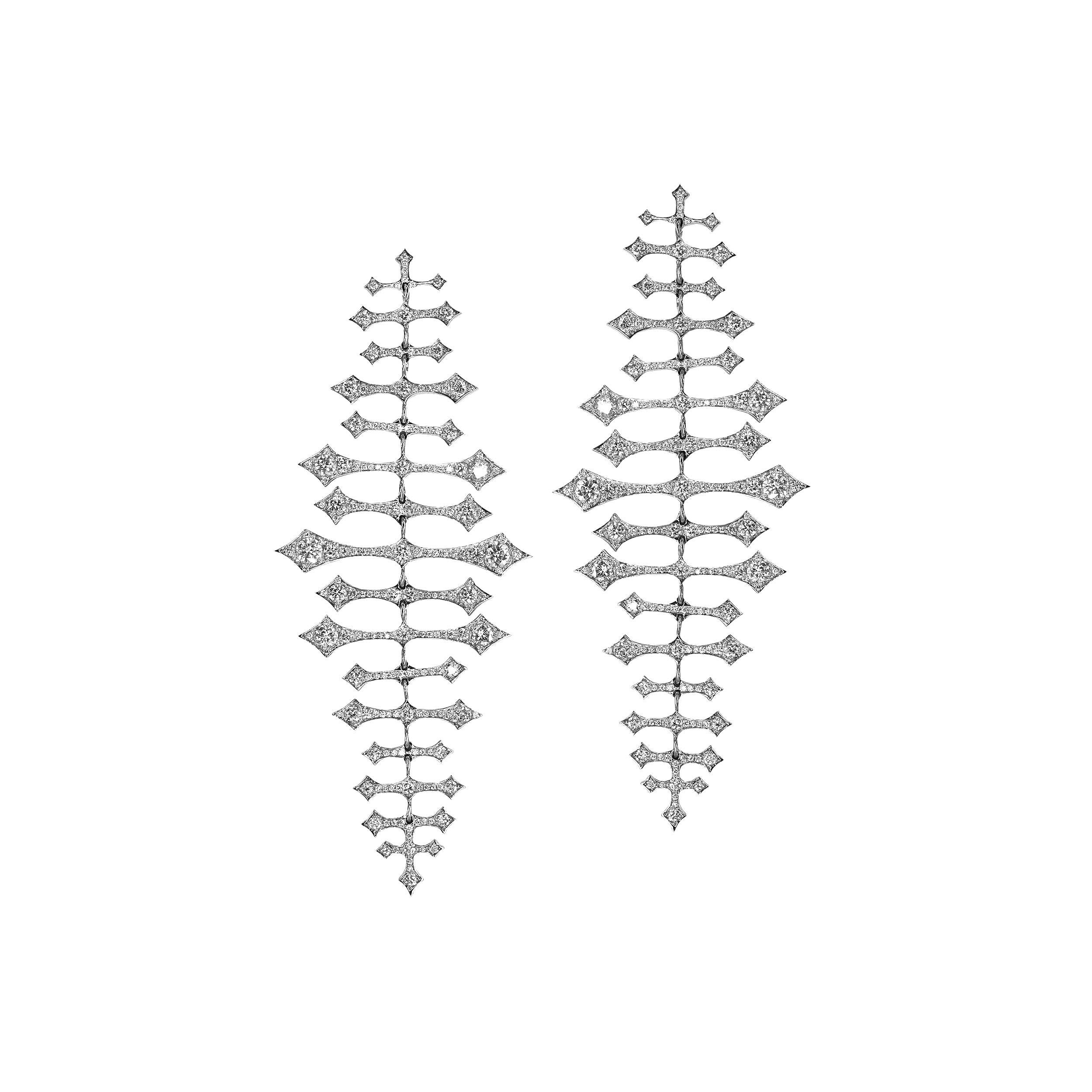 Fishbone White Diamond Earring