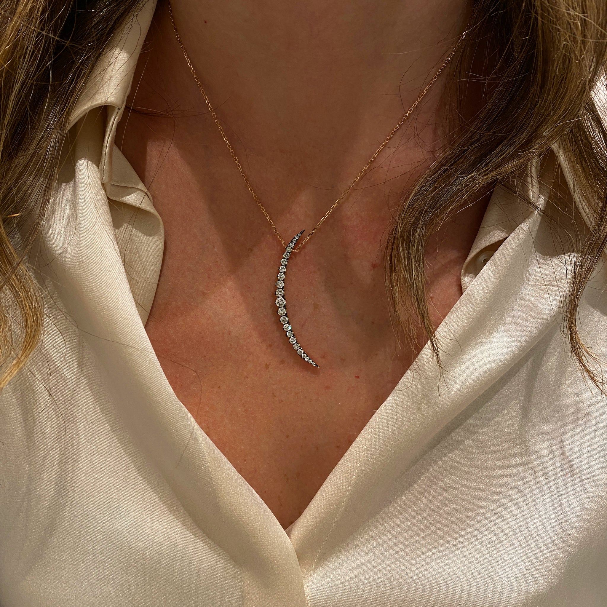 Diamond Elongated Crescent Necklace
