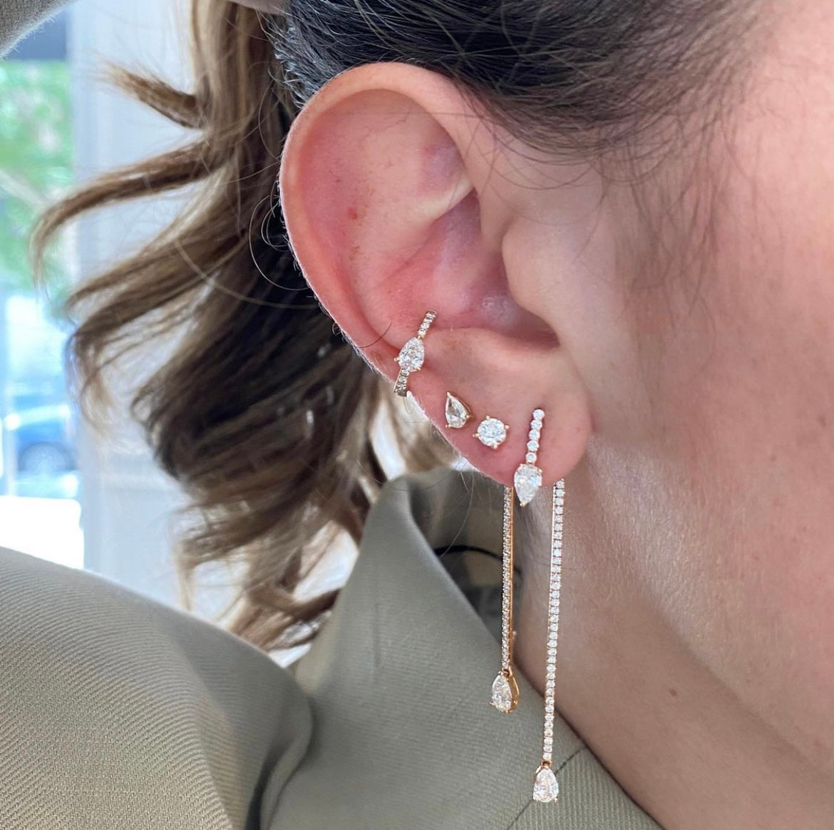 Pear Sticks Diamond Jacket Earring