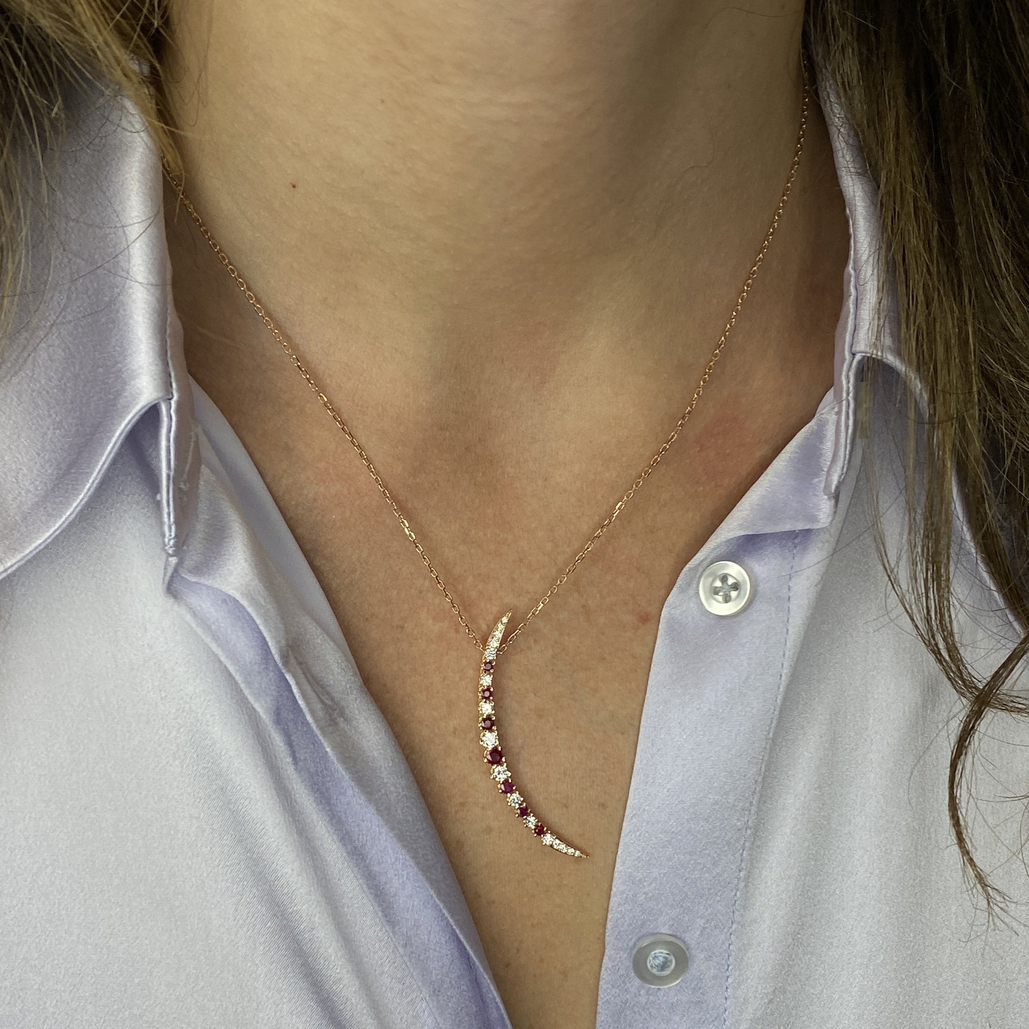 Ruby & Diamonds Crescent Necklace