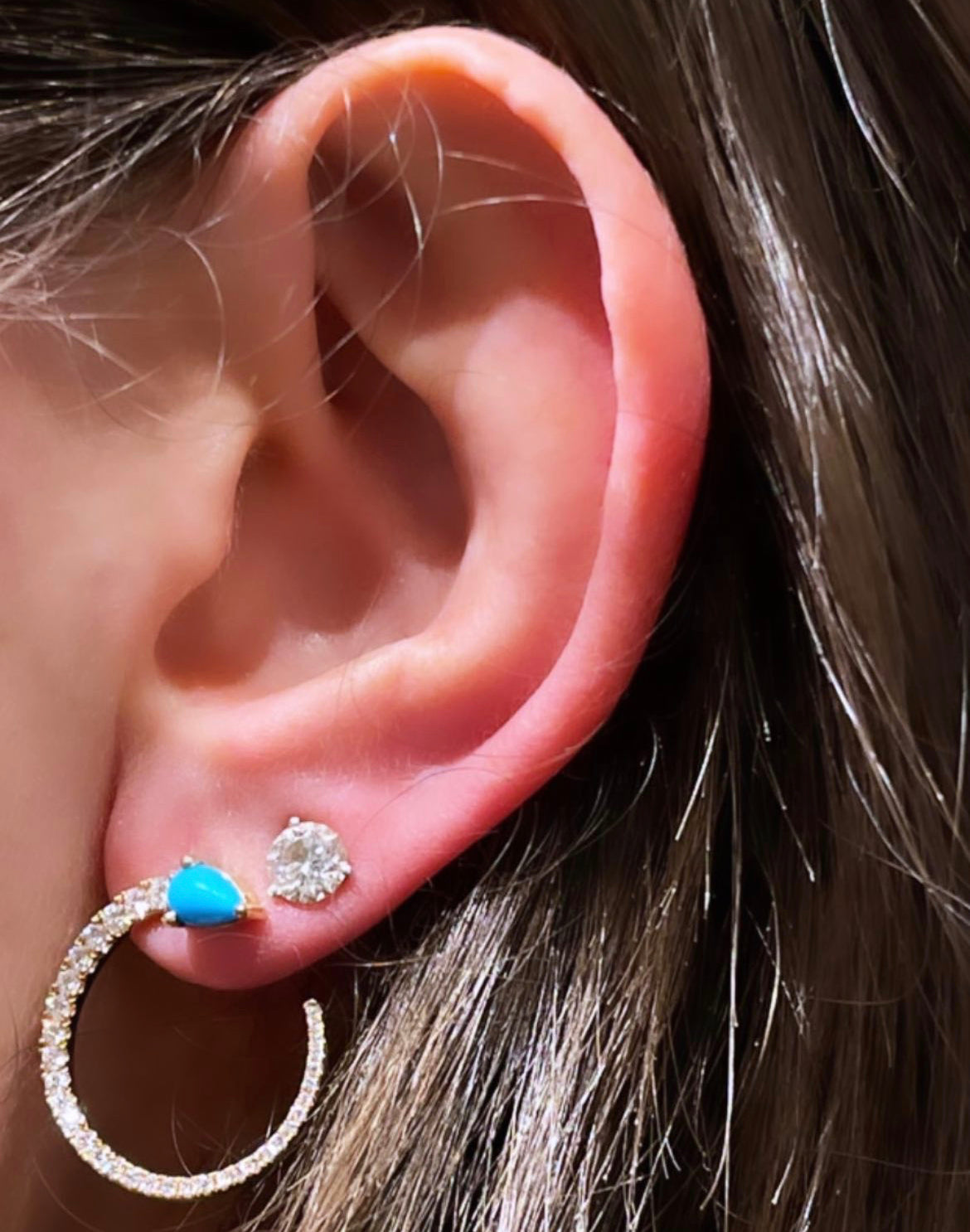 Turquoise & Diamond Round Earring