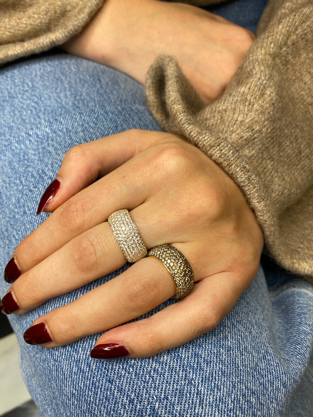 Seven Row White Diamond Dome Ring