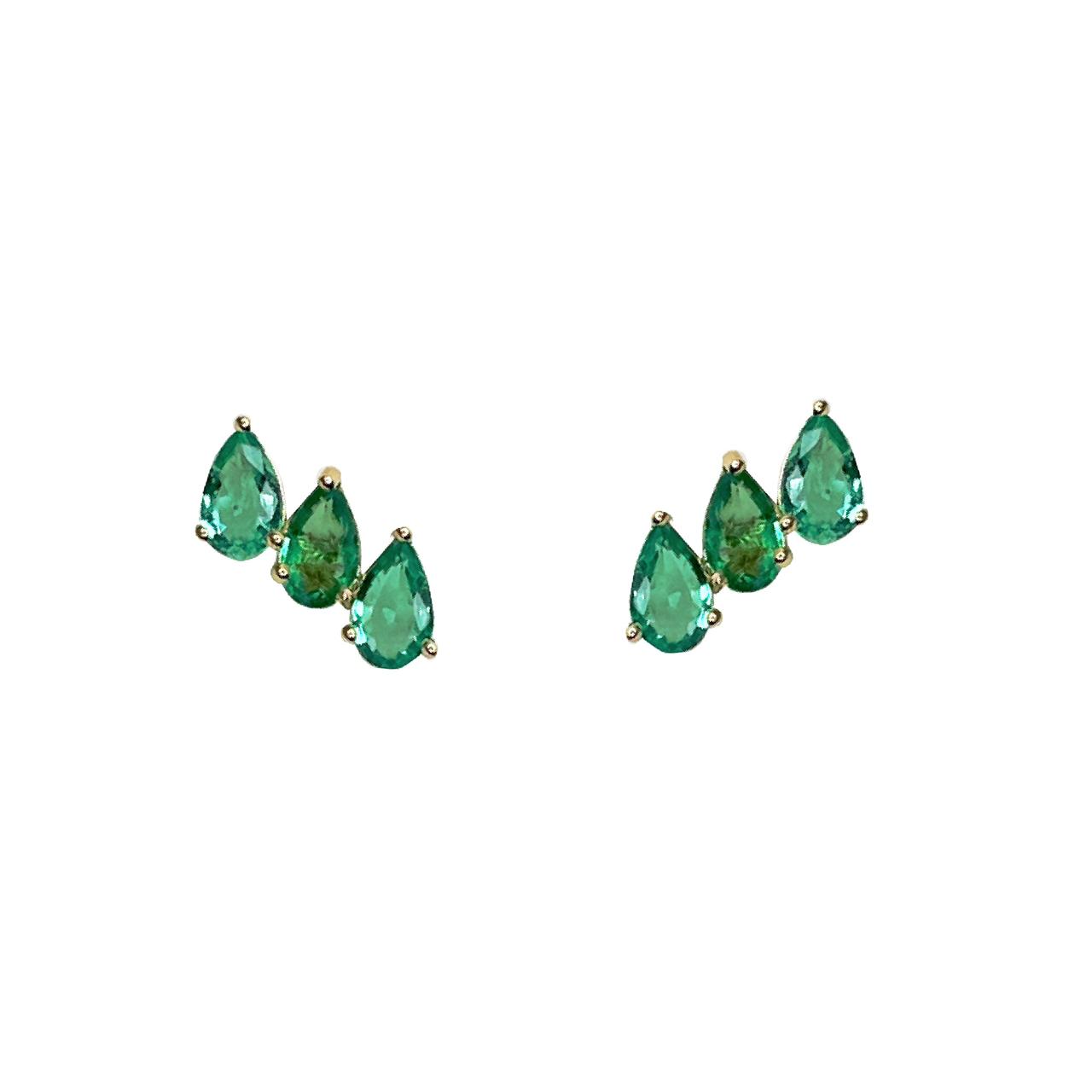 Triple Pear Emerald Stud
