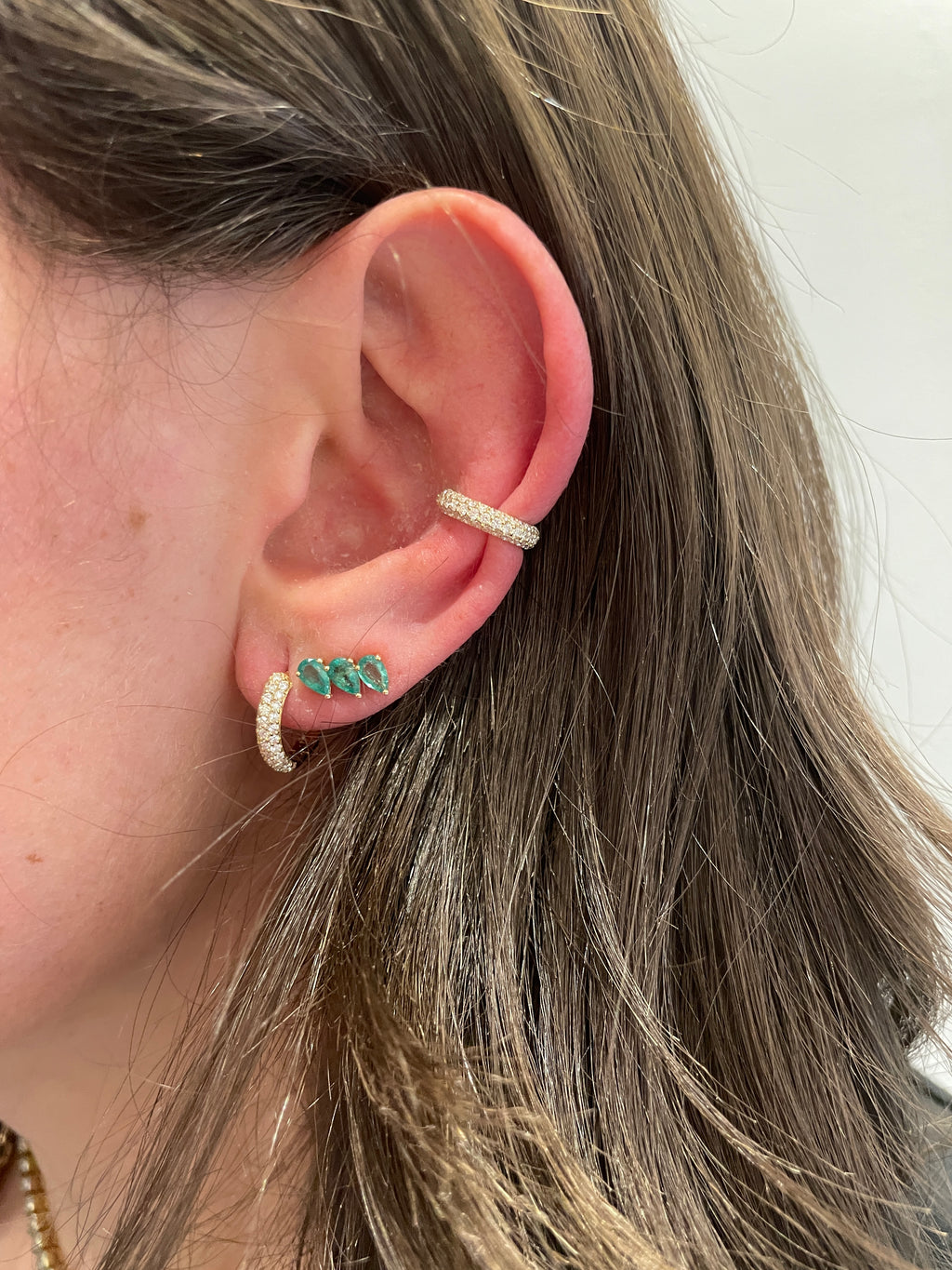 Triple Pear Emerald Stud
