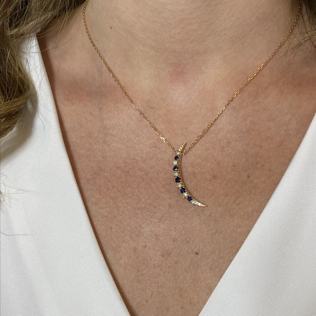 Sapphire & Diamonds Crescent Necklace