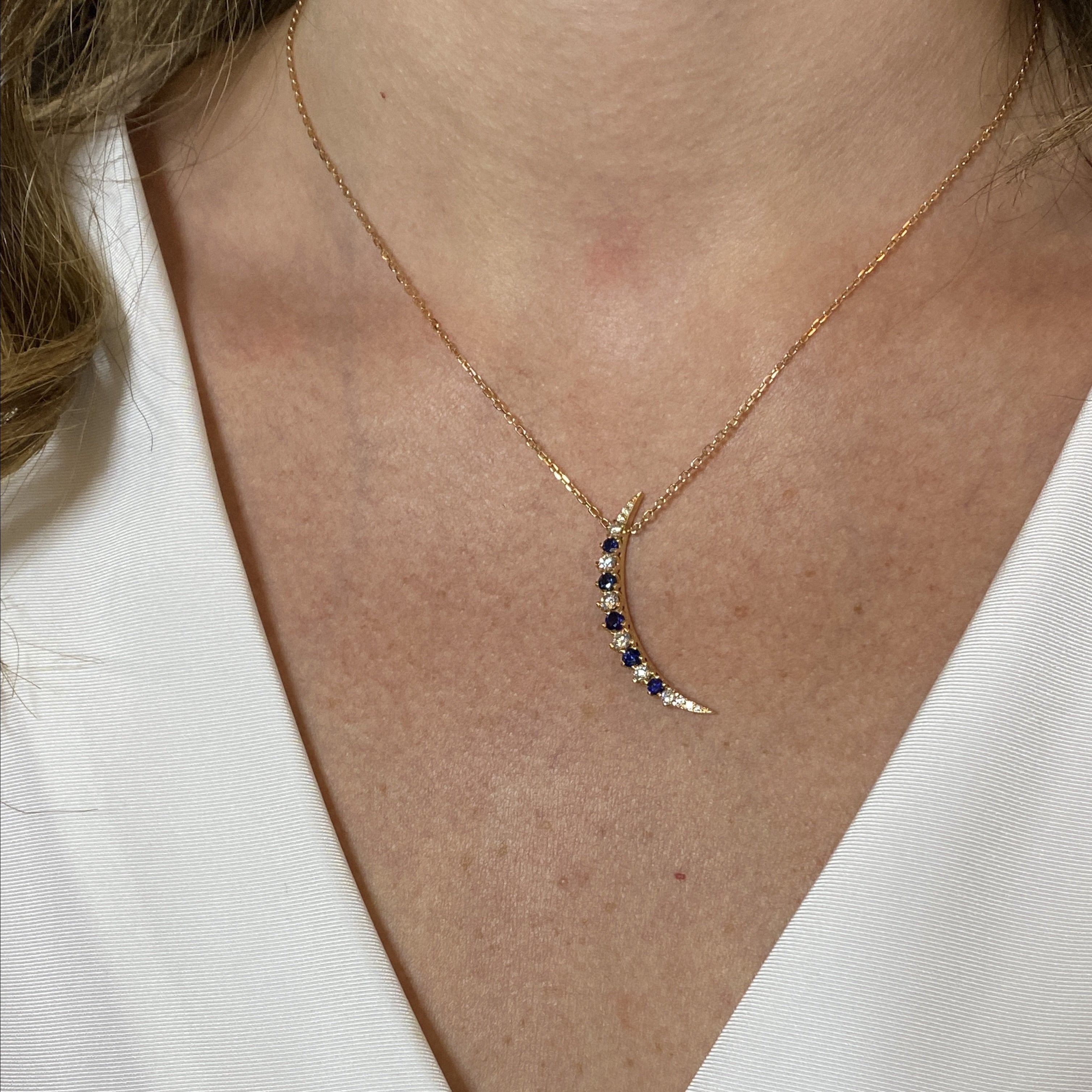 Sapphire & Diamonds Crescent Necklace