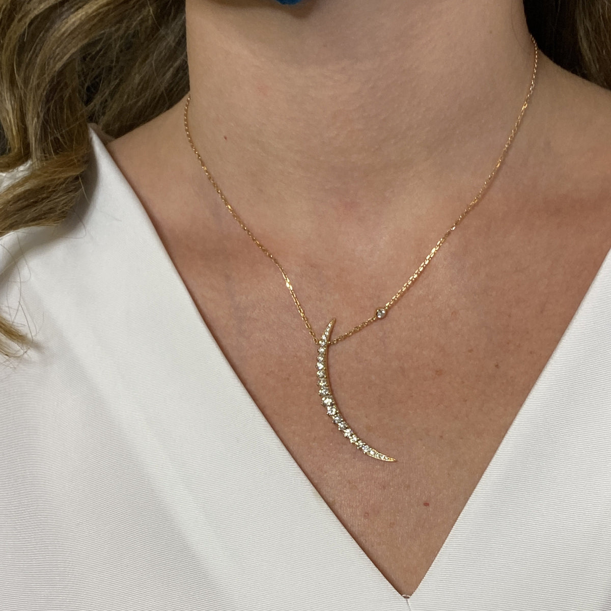Diamond Elongated Crescent Necklace