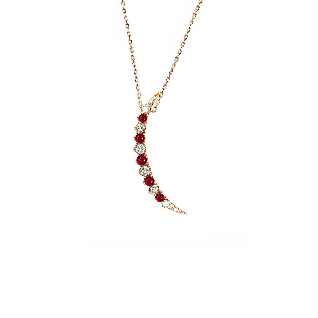 Ruby & Diamonds Crescent Necklace