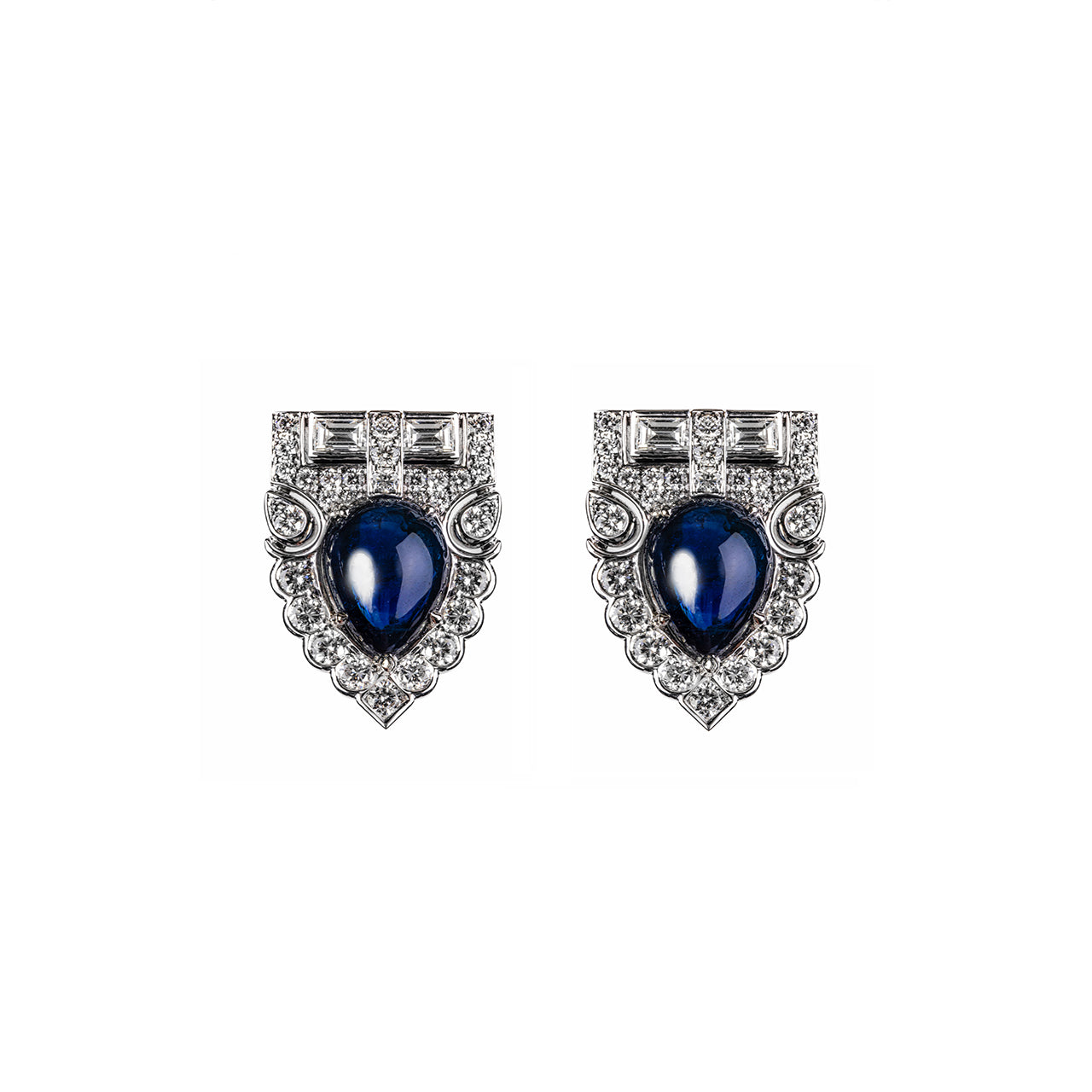Blue Sapphire Shield  Earring