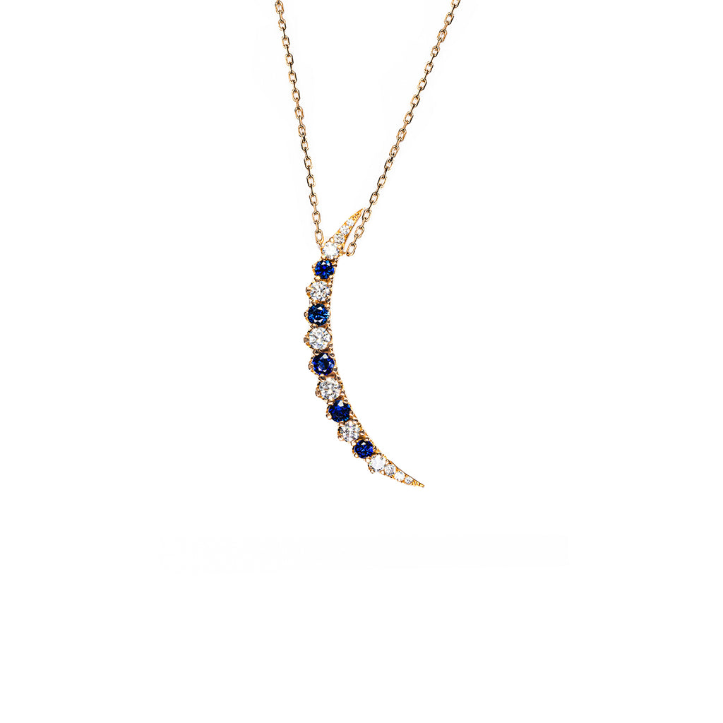 Sapphire & Diamonds Crescent Necklace
