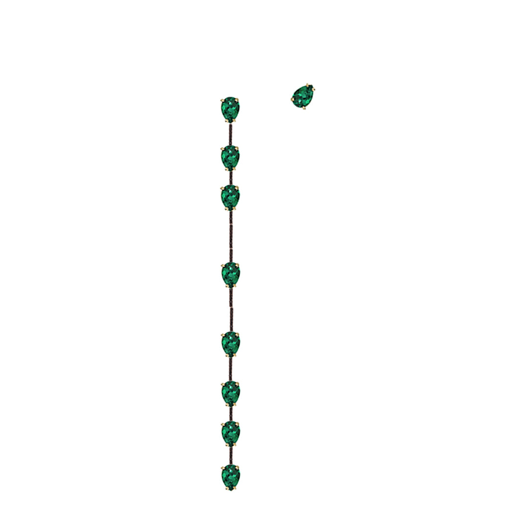 Emerald Drop with Black Diamond Earring